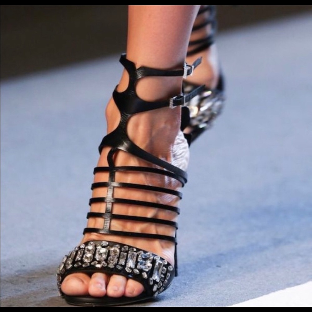 Fendi Blue Crocodile Crystal Embellished Sandals 9 - Picture 8 of 9